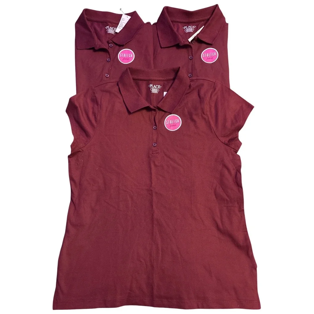NEW The Children's Place Girls Burgundy Uniform Polo Shirts Lot of 3 XXL 16